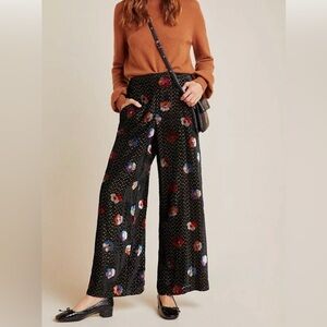 Eva Franco Black Floral Wide-Leg Pants